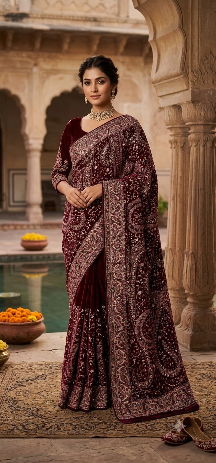 Hand embroidered saree (73056)