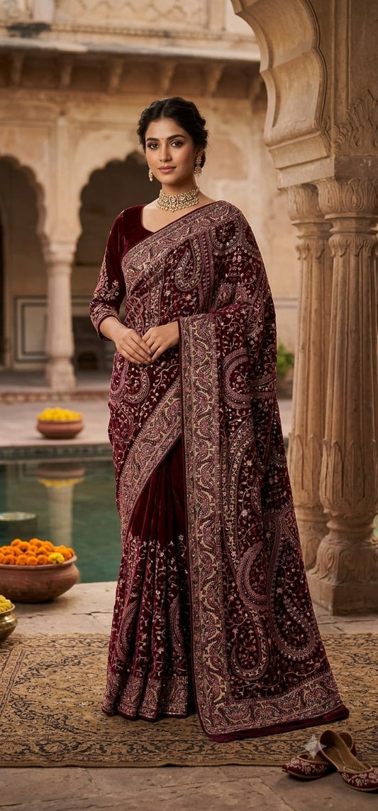 Hand embroidered saree (73056)