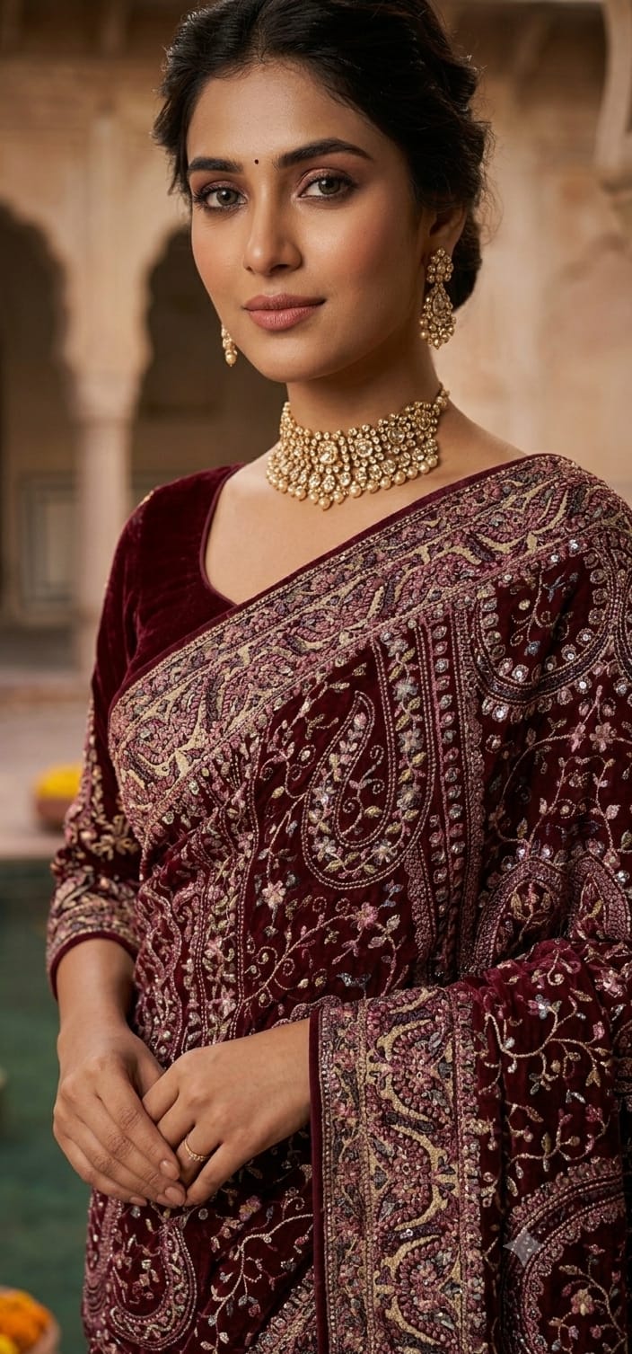 Hand embroidered saree (73056)